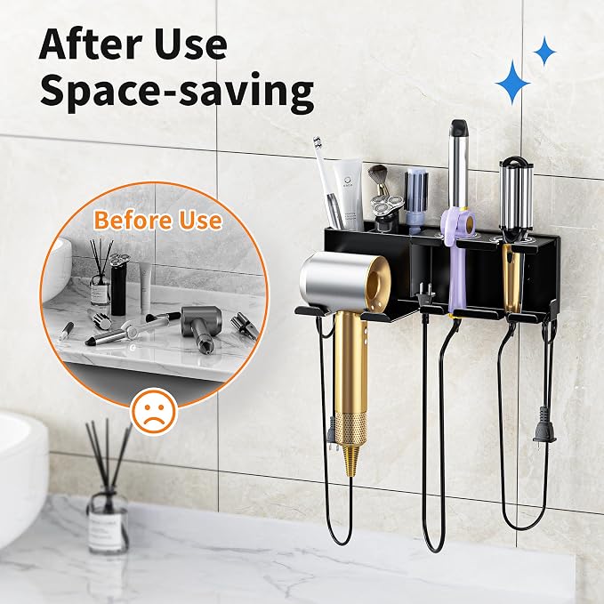 Hair Dryer Holder, Hair Tool Organizer, Blow Dryer Hanger Wall Mount - Image 4