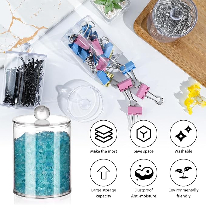 4 Pack Qtip Holder, Canister Apothecary Jar Set, Bathroom Jars - Image 3