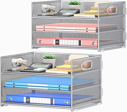 Subekyu 2-Pack 3-Tier Silver Metal Mesh Desk Paper Letter Tray & File Sorter by SUBEKYU
