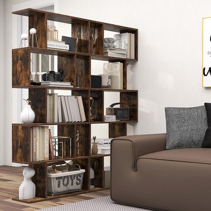 5-Tier Geometric Bookcase Set of 2, 62.5” Freestanding Room Divider Bookshelf - Image 9