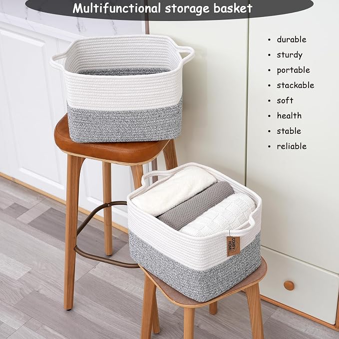 COMFY-HOMI 3-Pack Cotton Rope Woven Rectangular Basket - Image 6