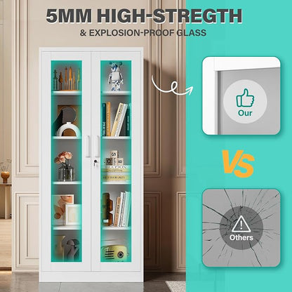 Metal Storage Cabinet with Lock and Glass Doors, Glass Display Cabinet - Image 7