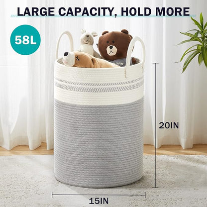 YOUDENOVA Woven Rope Laundry Hamper Basket, 58L Tall Luandry Basket, Baby - Image 3