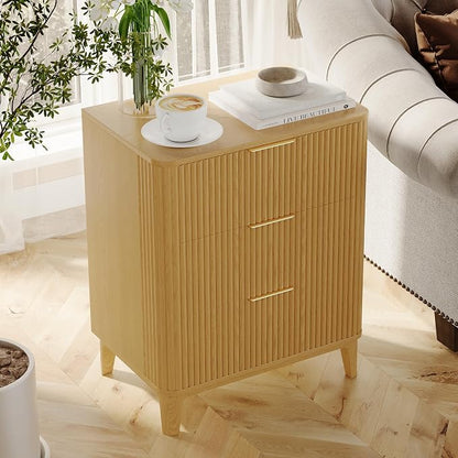 3 Drawer Fluted Dresser for Bedroom, Modern Closet Dressers Chest of Drawers by TOKSOM