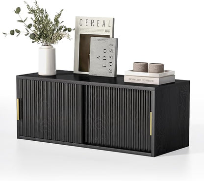 Large Floating TV Stands Set of 2, Modern Fluted Nightstands Wall Mounted - Image 7