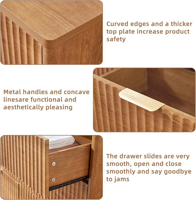 LEYAOYAO Fluted 6 Drawers Dresser Set of 2, Curved Profile Design, Dresser TV - Image 8