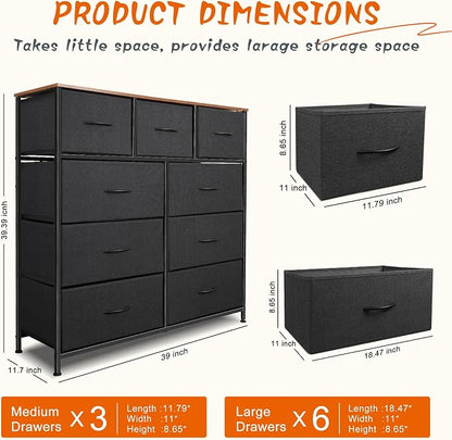 Dresser for Bedroom with 9 Drawers, Chest of Drawers, Storage Drawers Organizer - Image 3