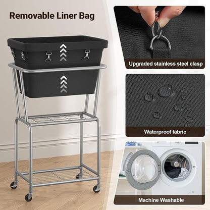 ELYKEN Laundry Cart with Wheels, Rolling Laundry Hamper with Removable Bag and - Image 5