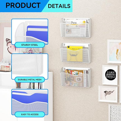 Single Pocket Wall File Holder, Mesh Hanging File Folder Paper Organizer - Image 4