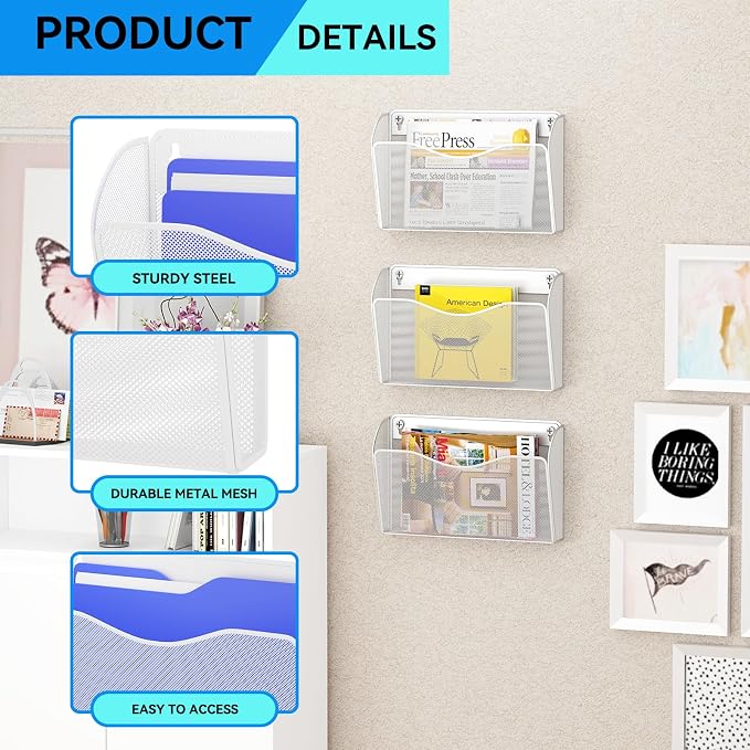 3 Single Pocket Wall File Holder, Mesh Hanging File Folder Paper Organizer - Image 4
