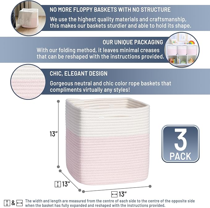 NaturalCozy 13 Inch Cube Storage Bins Cotton Rope Woven Baskets - Image 2