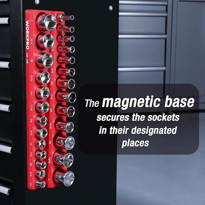 WORKPRO Magnetic Socket Organizer, 3/8-Inch SAE Socket Holder, Socket Trays - Image 7