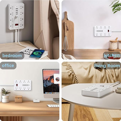 Extension Cord Power Strip Surge Protector 15 Ft, HUNIAN Flat Plug - Image 7