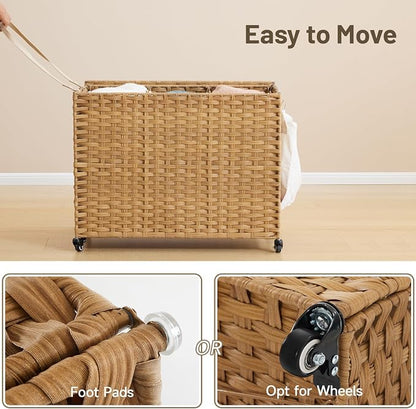 Laundry Hamper with Wheels, 52.8 Gallon Rolling Laundry Basket with Lid - Image 6