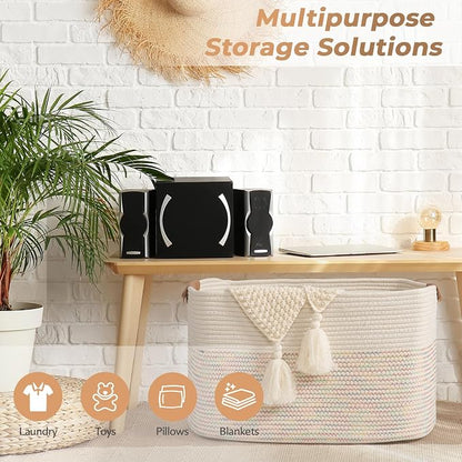 danpinera 108L Large Basket for Living Room, Boho Decorative Basket Organizing - Image 5
