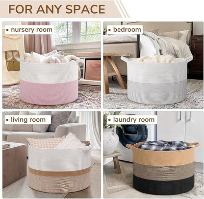 INDRESSME 115L Extra Large Cotton Rope Basket, Woven Baby laundry Blanket Basket - Image 4