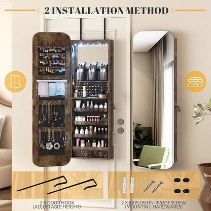 Vlsrka 47.2" LED Mirror Jewelry Cabinet, Wall/Door Mounted Full Length Mirror - Image 3