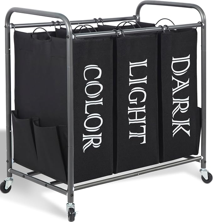 STORAGE MANIAC 3 Section Laundry Sorter, 35.9 Gal Laundry Hamper Cart by STORAGEMANIAC