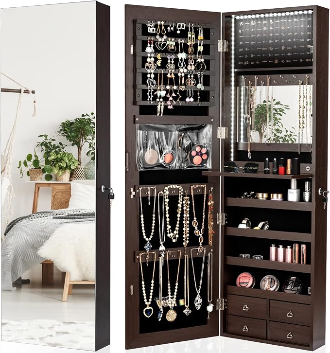 CHARMAID LED Strip Jewelry Armoire by CHARMAID