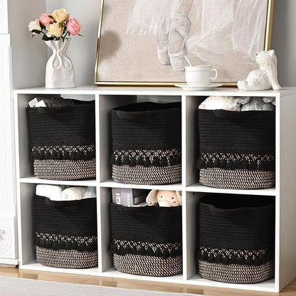 2 Pack Storage Basket for Shelves, Boho Cotton Rope Storage Bins - Image 4
