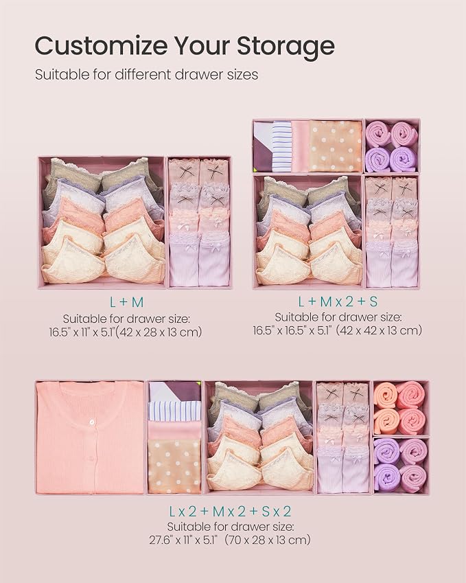 SONGMICS Drawer Organizers, Dresser Divider Organizers, Foldable Fabric Storage - Image 5