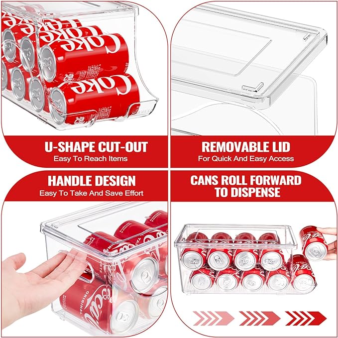 4 Pack Stackable Refrigerator Organizer, Soda Can Dispenser Pop Cans Container - Image 3