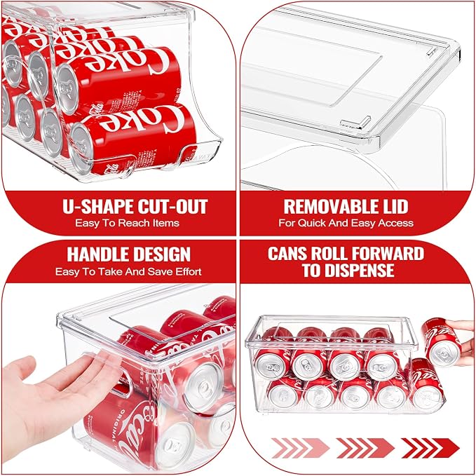 2 Pack Stackable Refrigerator Organizer, Soda Can Dispenser Pop Cans Container - Image 3