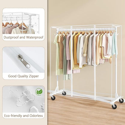 Hoctieon Z Clothes Rack with Cover, Metal Heavy Duty Clothing Rack, Rolling - Image 3