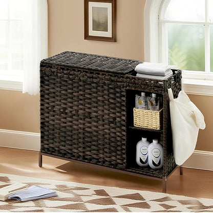Laundry Hamper with Lid, 130L Rattan Laundry Hamper 3 Section with 50L Storage - Image 9