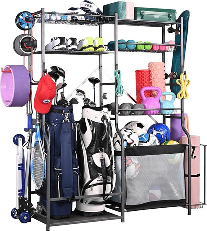 PLKOW Golf Storage Ball Rack Garage Organizer, 2 Golf Bag Organizer and Other by PLKOW
