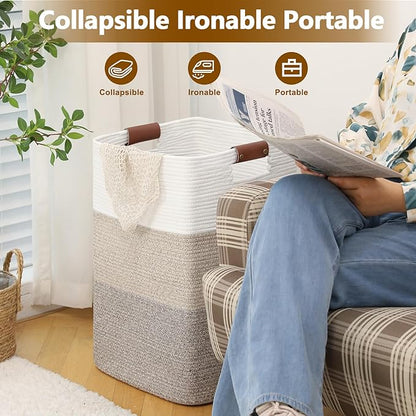 Laundry Hamper 96L Extra Large Laundry Basket, Woven Blanket Basket, Cotton - Image 5