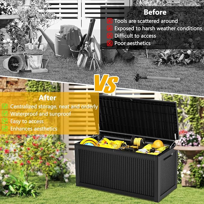 320 Gallon Deck Box, Resin Outdoor Indoor Waterproof Storage Box, Lockable - Image 6