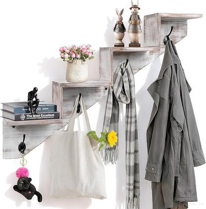 Coat Rack Wall Mount with Shelf, Wall Mounted Rise Wooden shelves by muukinghouse