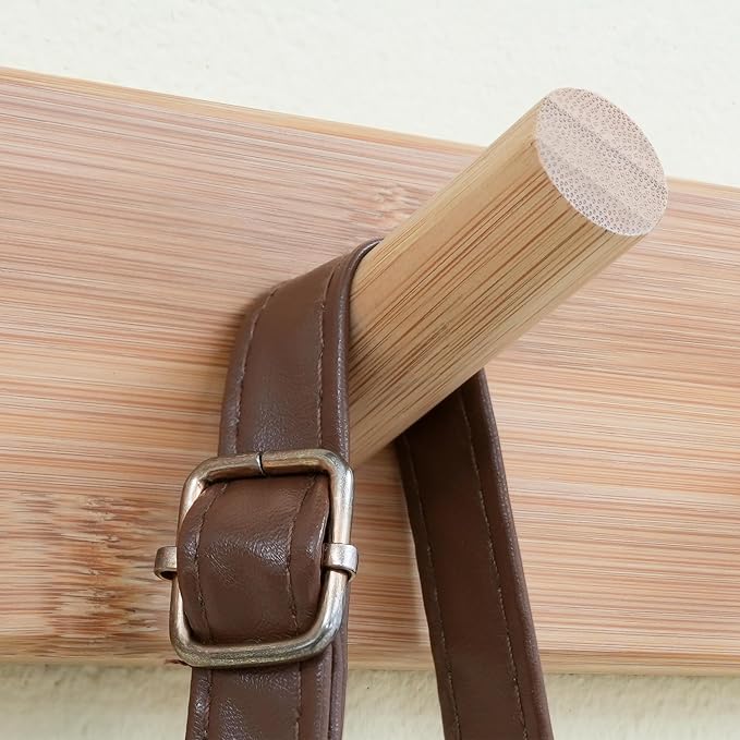 SKOLOO Wooden Wall Mounted Coat Rack, 5 Pegs Bamboo Wall Hook - Image 4