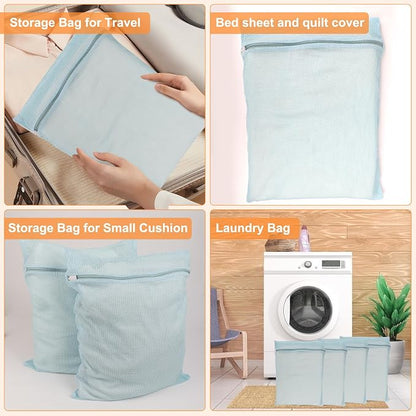 4-Piece Blue Large Durable Organic Cotton Mesh Laundry Bags - Image 6