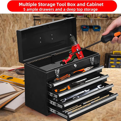 Metal Tool Box with 4 Drawers Portable Steel Tool Chest with Metal Cylinder - Image 5
