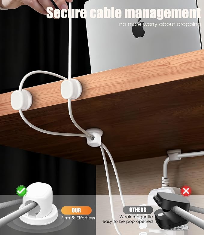 8 Pack Cord Organizer, Ω-Shaped Rotatable Cable Clips, Strong Adhesive Cable - Image 2