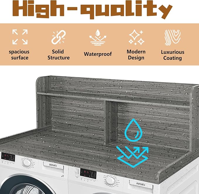 Royxen 2-Tier Washer Dryer Countertop, 19.5"H Wood Washer and Dryer Topper - Image 4