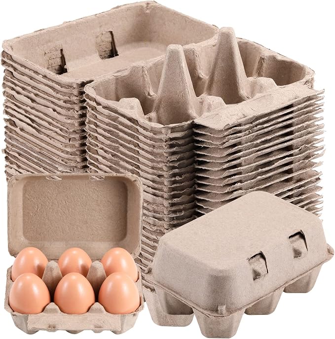 Half Dozen Egg Cartons 100 Pack, Blank Natural Pulp Box 6 Count by LayHyand