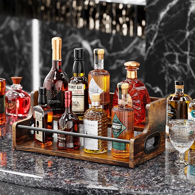 KLM Liquor Bottle Display Shelf, Coffee Syrup Rack Organizer, 2 Step Countertop - Image 2