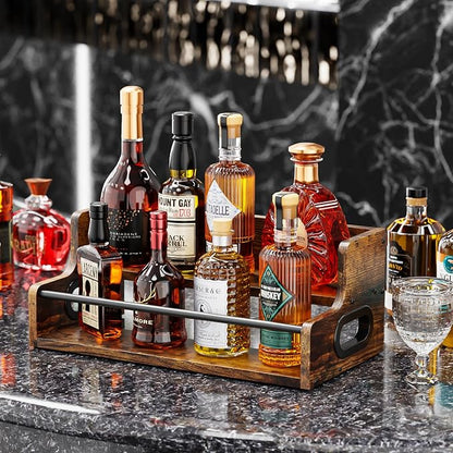 KLM Liquor Bottle Display Shelf, Coffee Syrup Rack Organizer, 2 Step Countertop - Image 2