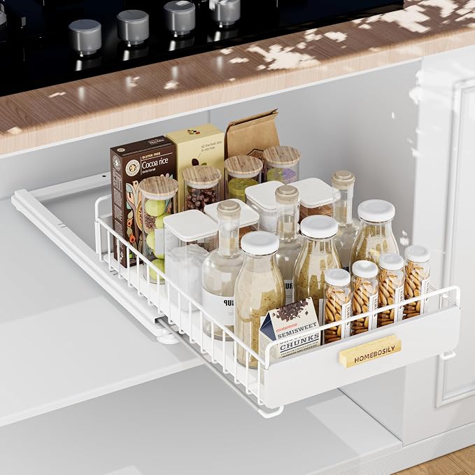 Under Sink Organizer, Kitchen Pull Out Cabinet Organizer, Mute Slide Out Metal by HOMEBOSILY