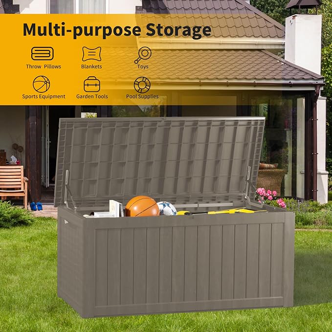 200 Gallon Deck Box, Resin Outdoor Indoor Waterproof Storage Box, Lockable - Image 6