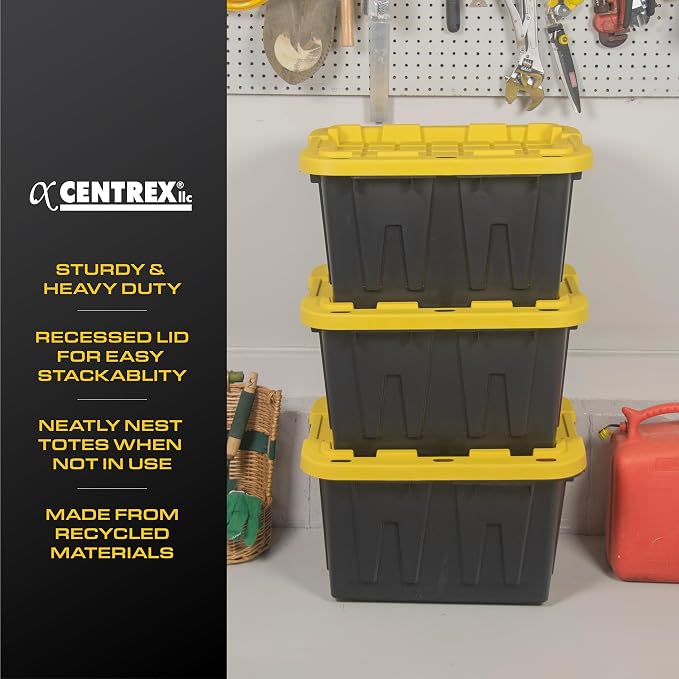 CX BLACK & YELLOW, 12-Gallon Heavy Duty Tough Storage Container & Snap-Tight Lid - Image 2