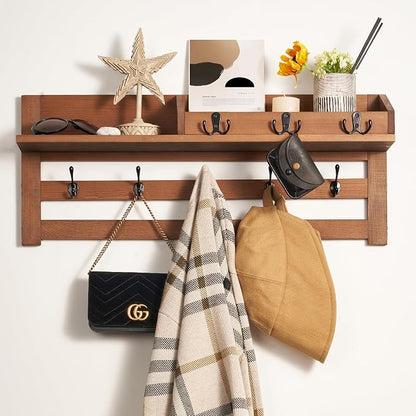 Coat Rack Wall Mount with Hooks & Shelf - Image 2