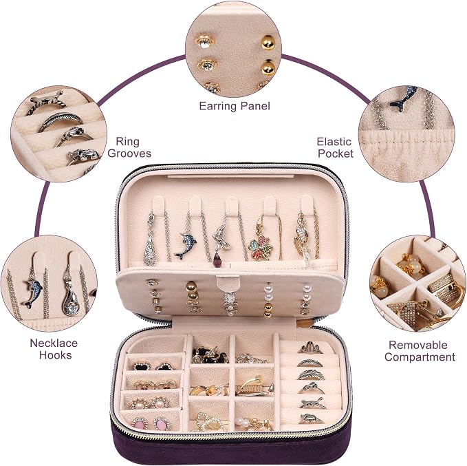 Dajasan Mini Travel Jewelry Case, Small Portable Travel Jewelry Organizer Box - Image 3