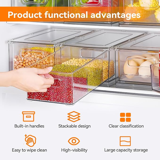 2 Pack Kitchen Storage Drawers Stackable Refrigerator Organizer Bins - Image 6
