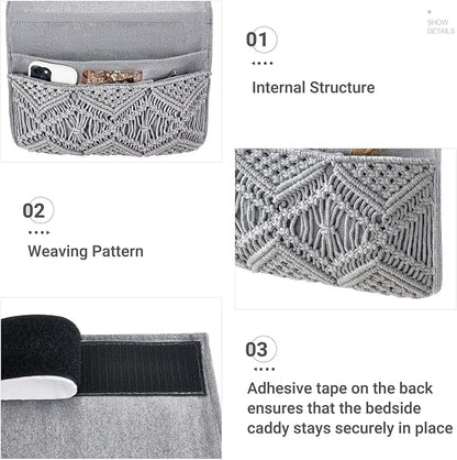Mkono Macrame Bedside Caddy Storage Organizer Boho Remote Control Tablet - Image 4
