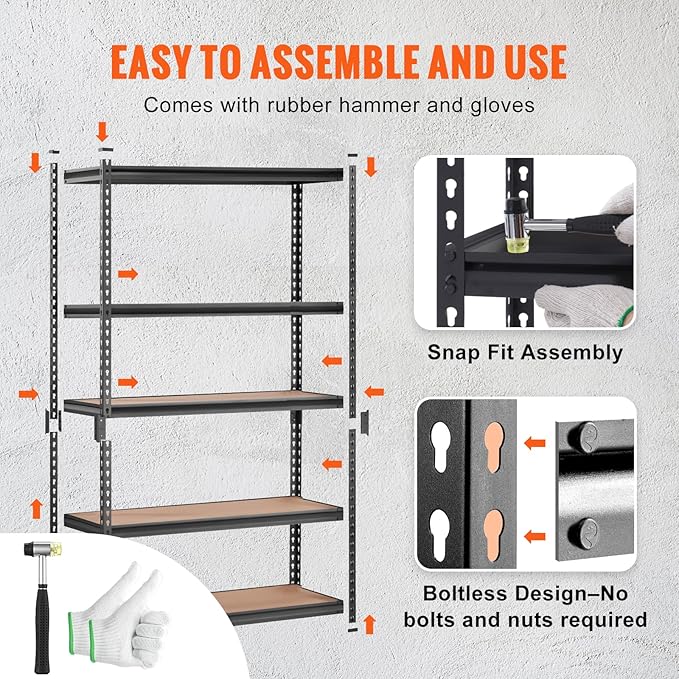 VEVOR Storage Shelving Unit, 5-Tier Adjustable Storage Shelves, Metal Shelves - Image 3