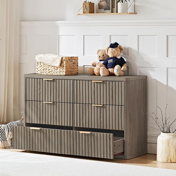 LEYAOYAO Fluted 6 Drawers Dresser Set of 2, Curved Profile Design, Dresser TV - Image 6